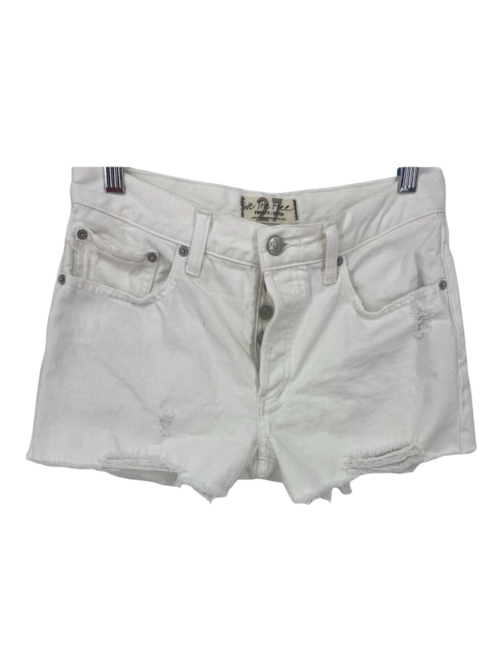 𝅺Free People distressed Hi waist Denim shorts SZ 27